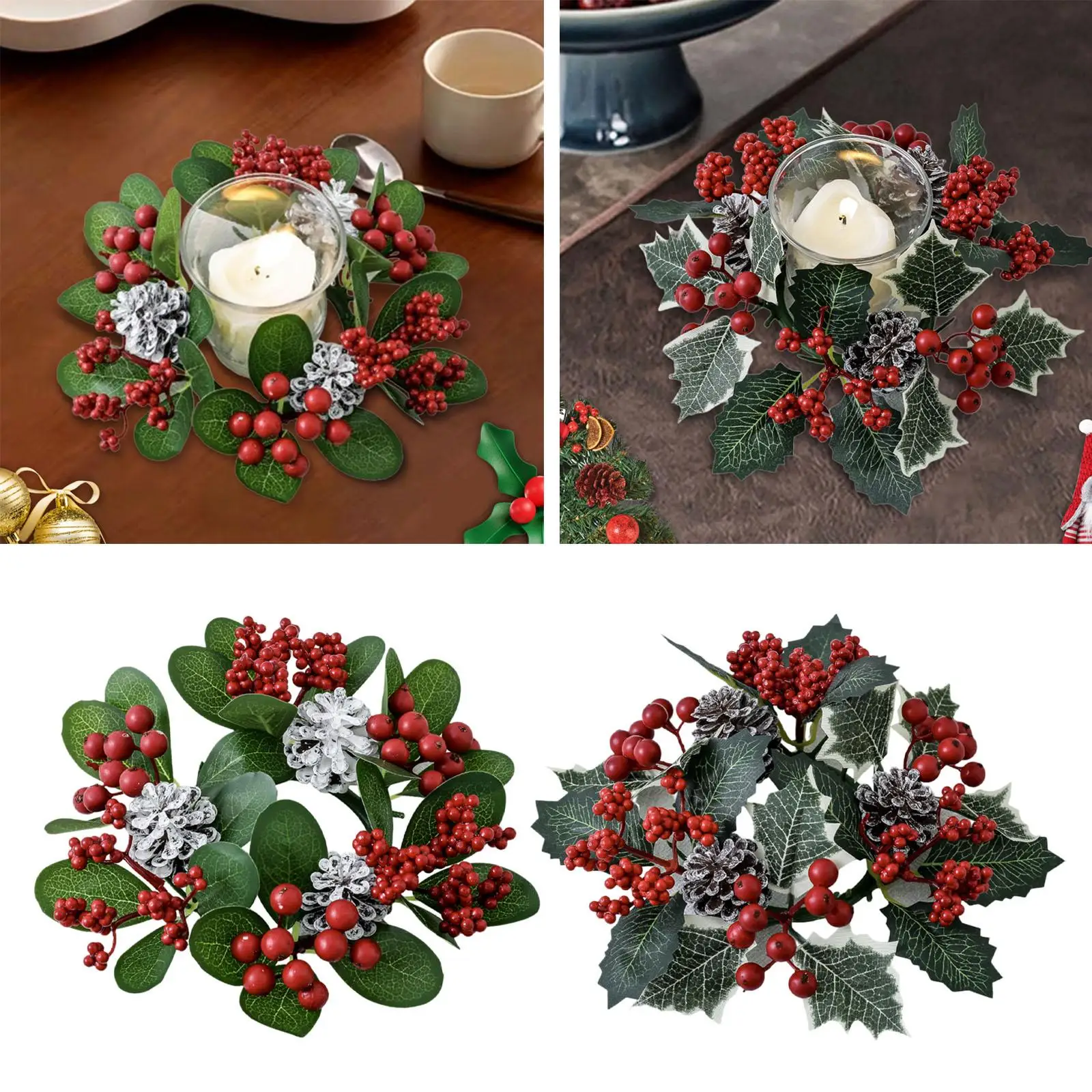 Candle Ring Centerpieces Lifelike Table Decor Home Ornament Candlestick Holder Wreath for Tree Home Wall Thanksgiving Door