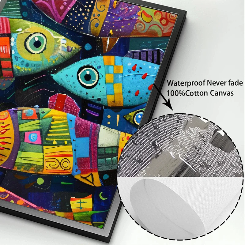 Abstract Colorful Fish in The Sea Canvas Posters and Prints Painting Vintage Home Kitchen Wall Art Decor Mural No Frame