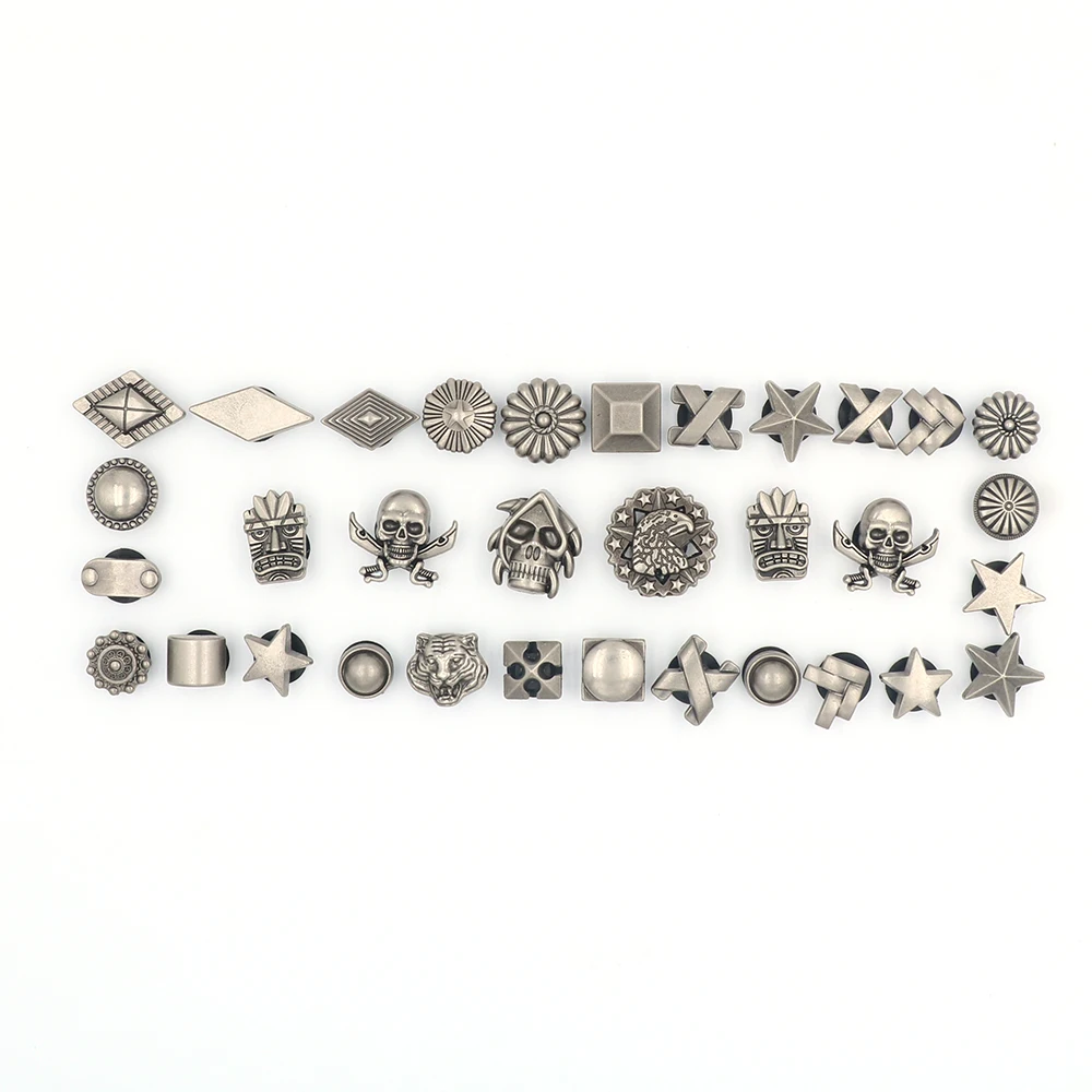 27 Pcs Shoe Round Square Diamond Pentagram Primitive Man Vintage Clogs지비츠 버튼 Accessories Handmade Metal Infantil Sandals Buttons