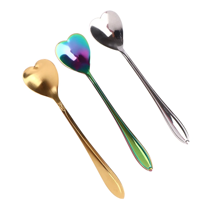 

Heart Shape Coffee Spoon Dessert Sugar Stirring Spoons Teaspoon Dinnerware Stainless Steel Kitchen Supplies New