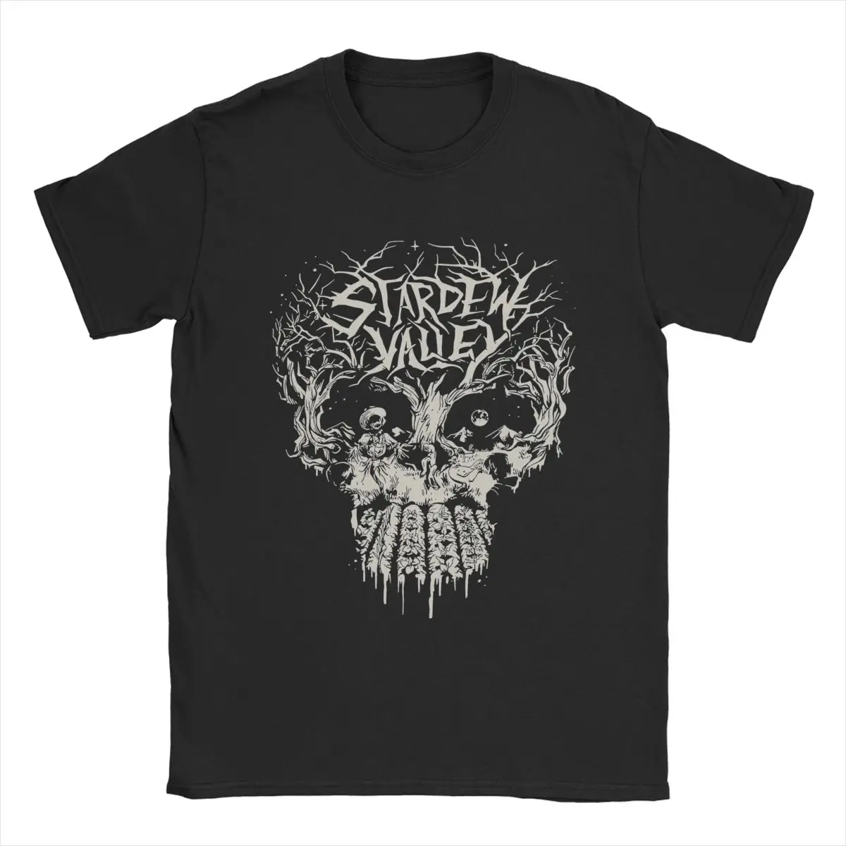 Men's T-Shirt Skull Stardew Valley Cool Pure Cotton Tee Shirt Short Sleeve T Shirts Crew Neck Tops Summer