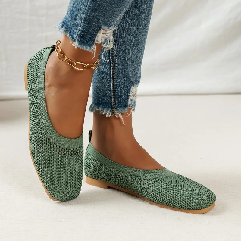 Low Heel Flat Bottom Knitted 2024 Hot Sale Shoes for Women Loafers Summer Breathable Light Concise Shallow Mouth Women\'s Flats