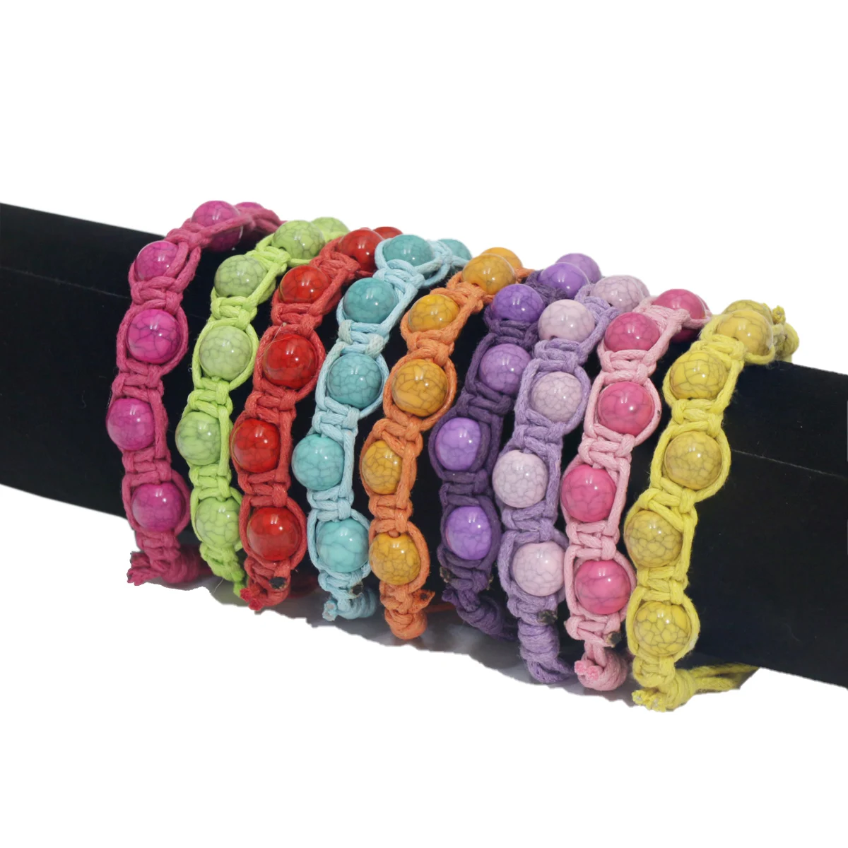 

18pcs Bracelets 8mm Cracked Beads Wax Line Woven Adjustable Bracelet for Girls Baptism Confirmation Gifts Beach Gift