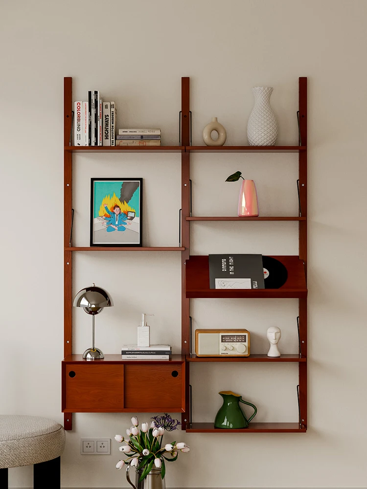 Medieval solid wood bookshelf Adjustable multi-layer display shelf Creative free combination shelf