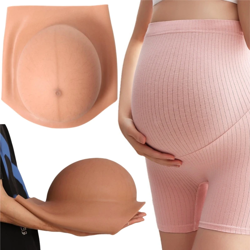 Silicone Fake Pregnancy Inflatable Cotton Filled 6/9 Months Stretch Mark Belly Pregnancy Costume Props for Cross-dressers Actors