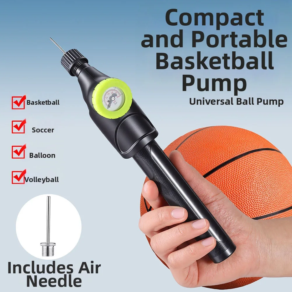 Portable Basketball Pump With Pressure Gauge Dual Action & Quick Inflation Manual Air Pump Gauge For Football Volleyball