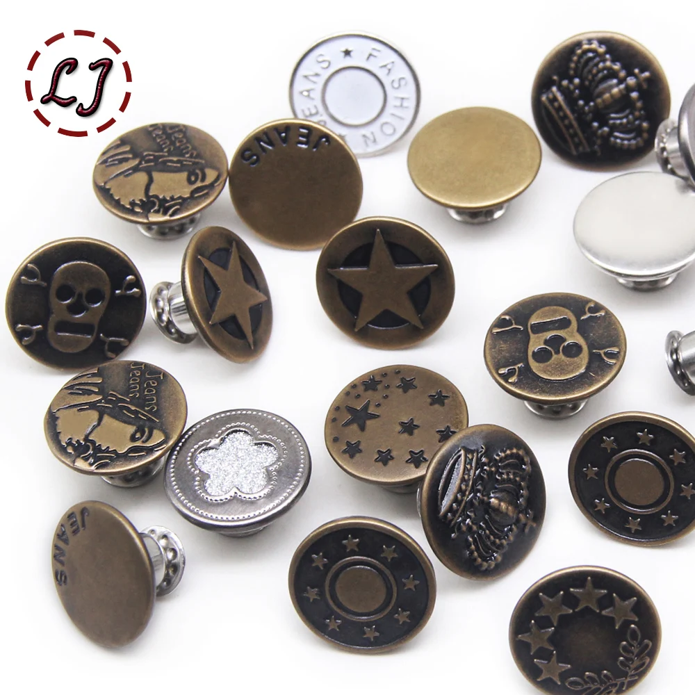 Jeans Buttons 10pcs/ lot 17mm Bronze Fashion Hollow Metal Brass Shank Button For Garment pants sewing clothes Accseeories