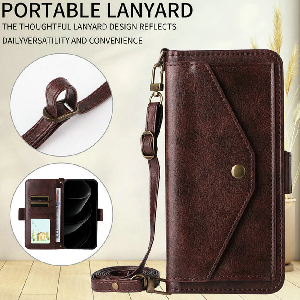 Para Sony Xperia 1 VII 5G 2025 Funda tipo billetera de cuero con correa cruzada para Sony Xperia 10 VI Funda de lujo Xperia 1 VI 1VII 10VI Funda