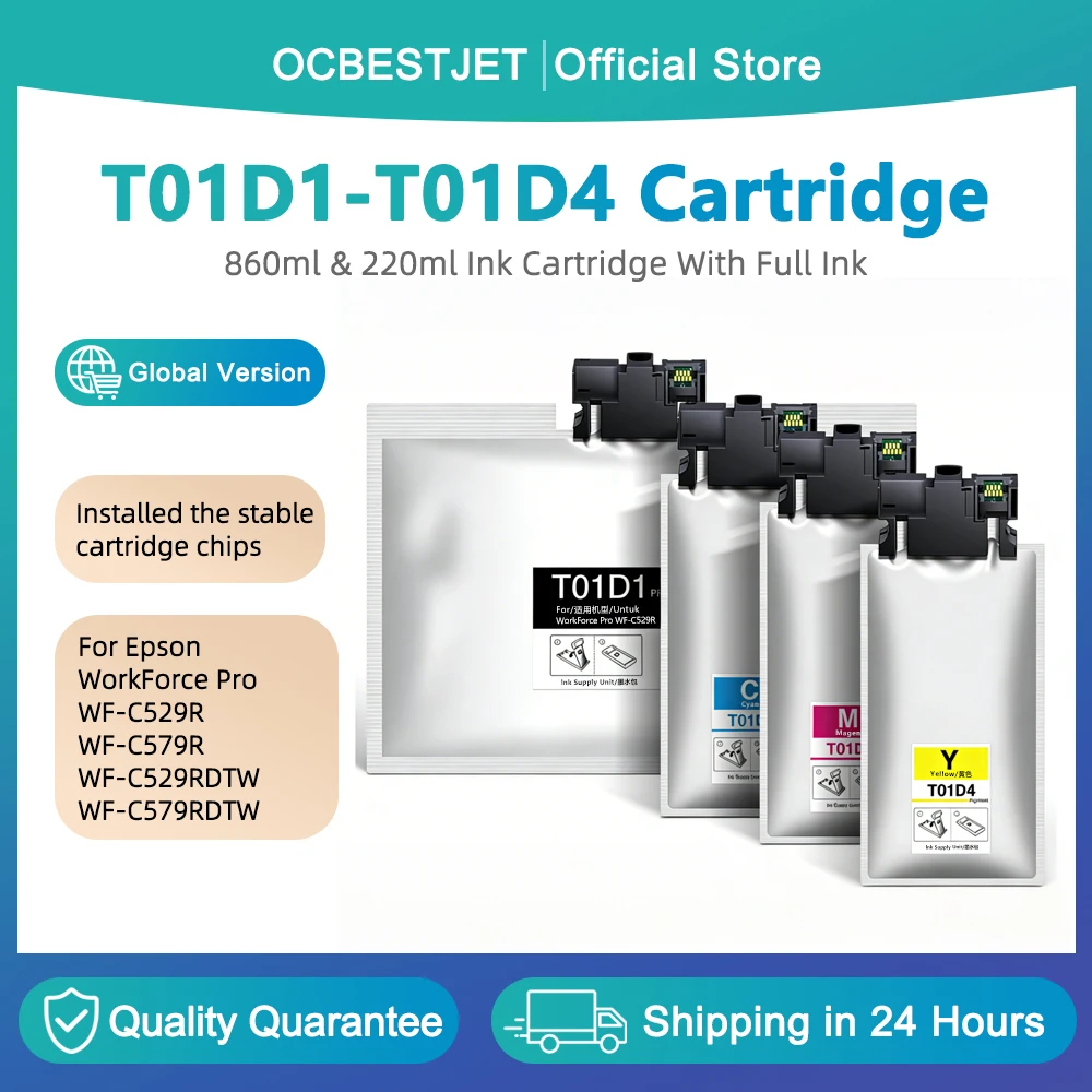 

Чернильный пакет T01D T01D1 T01D2 T01D3 T01D4 для Epson WorkForce Pro WF-C529R C579R WF-C529RDTW WF-C579RDTW C579Ra, пигментный чернильный картридж