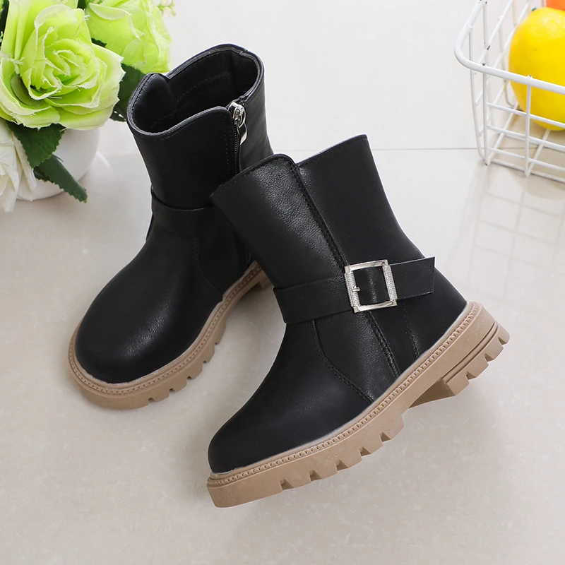 Britain Style Girls Short Boots Black Brown Beige Classic 2023 Children Casual Boys Boots Non-slip Versatile PU Spring Autumn