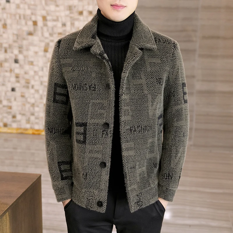 

High-quality autumn and winter short jackets, woolen windbreakers, golden mink velvet jacquard tops, men's outerwear