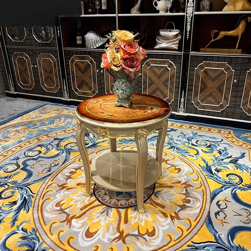 

Small coffee table living room carved small round table champagne sofa side phone table