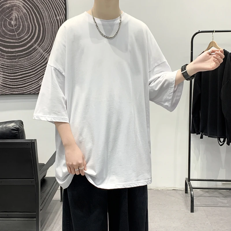 LAPPSTER-Youth Men 100% Cotton Harajuku Graphic Solid T Shirts 2023 Mens White Classical Tee Male Oversized Vintage O-Neck Tops