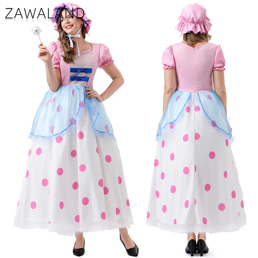 

Bo Peep Cosplay Dresses with Hat Halloween Stage Performance Costume Woman Cute Polka Dot Skirt Carnival Festival Party Clothing