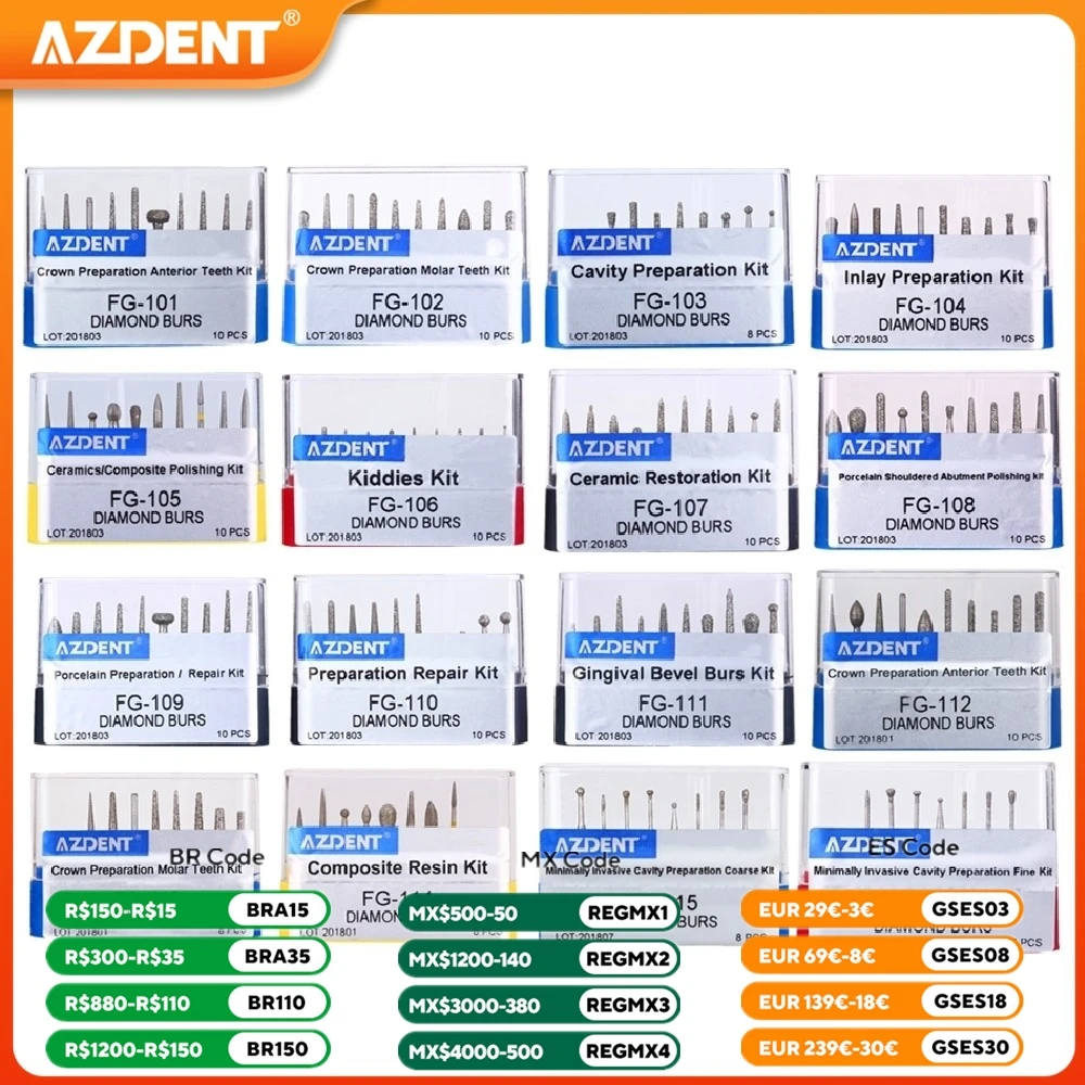 Dental Diamond Burs FG Drill AZDENT Plishers for High Speed Handpiece Polishing Dentistry Tools