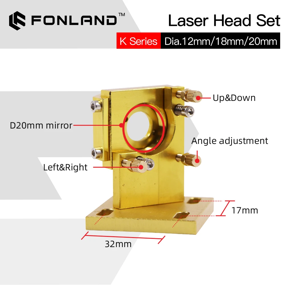 FONLAND K Series CO2 Mini Laser Head Set D12/18/20mm FL50.8mm Lens for 2030 4060 K40 Laser Engraving Cutting Machine