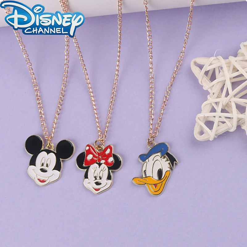 Disney Necklace Cartoon Mickey Mouse Minnie Donald Duck Childhood Fun Fashion Anime Student Hoodie Chain Accessories Kids Gifts