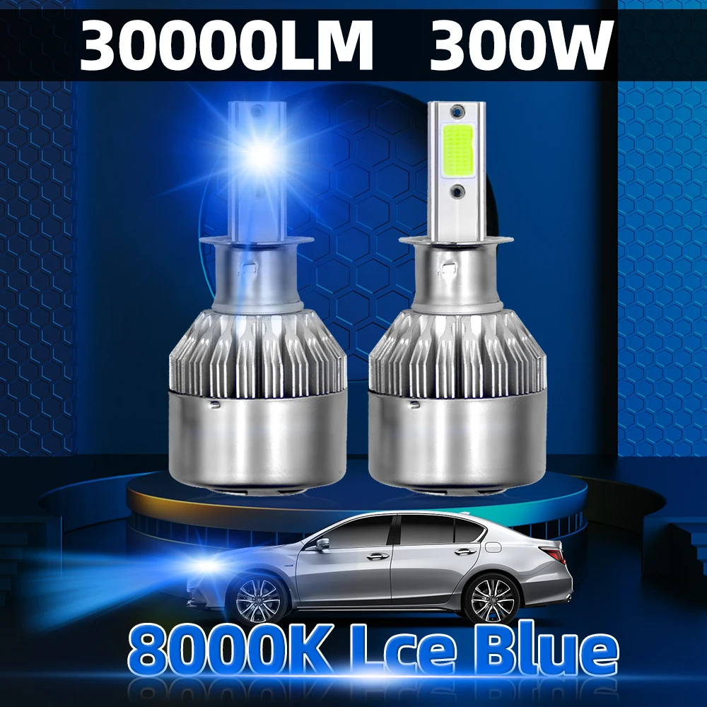 

30000LM Front Lights 300W H1 H3 H4 H7 H11 9005 HB3 9007 9012 HIR2 880 LED Headlight Bulbs 8000K Lce Blue Car Headlamps 12V 24V