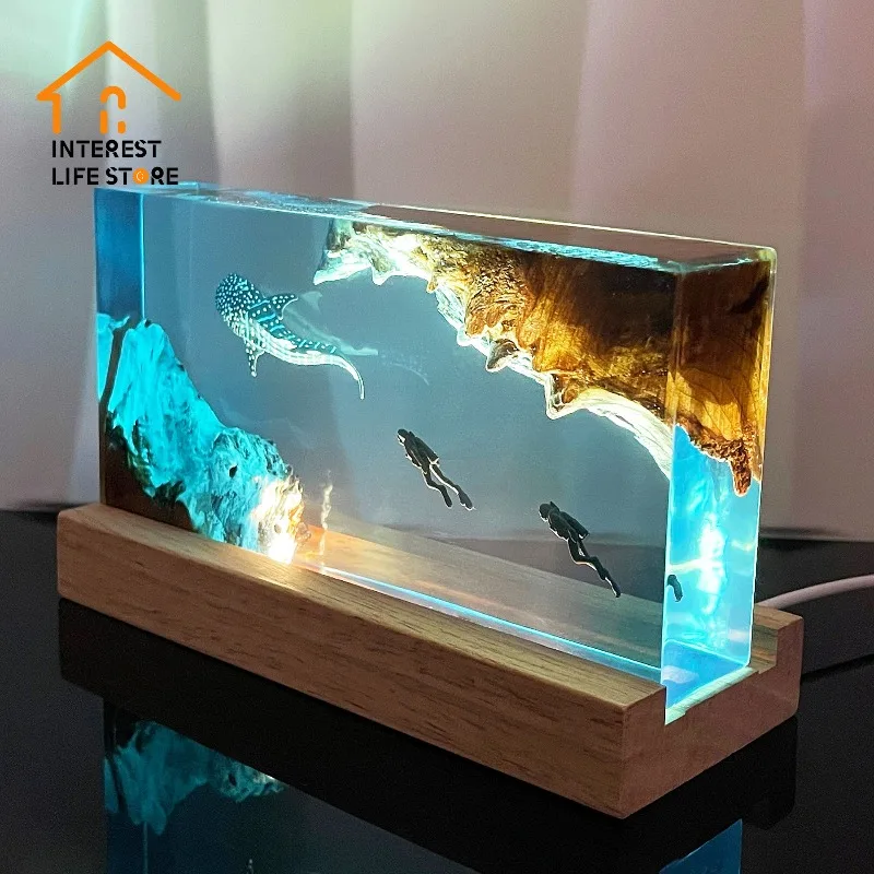

New Creative Indoor Bedroom Ocean World Organism Resin Table Light Art Crafts Luminous Tabletop Lamp USB Charge Night Light Gift