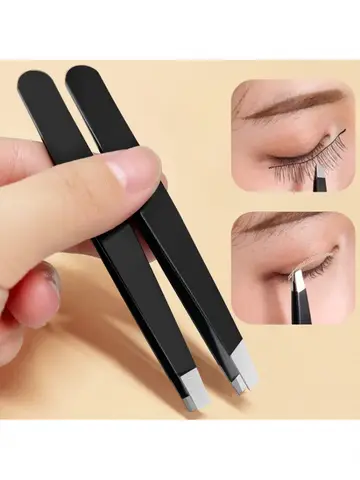 Stainless Steel Black Eyebrow Tweezer with Slant and Flat Point Beauty Tools for Eyelash Tweezer & Ingrown Hair Removal