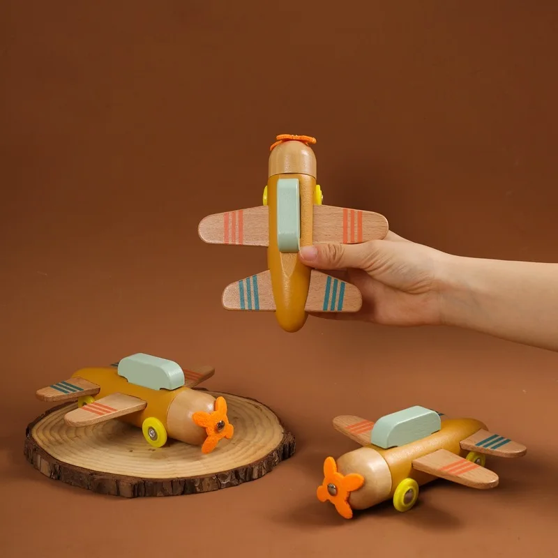 Wooden Plane Toy for Kids Simulation Airplane Game Baby Safe Water Paint Rich Colors Toy Well-crafted Interactive Toys for Child