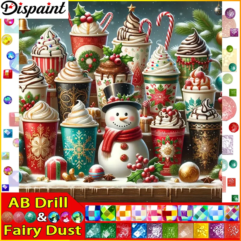 Dispaint Fairy ฝุ่น AB 5d เพชรจิตรกรรมสแควร์/รอบ "นมชาขนมปัง" ภาพ Rhinestone DIY เย็บปักถักร้อยเพชรบ้าน