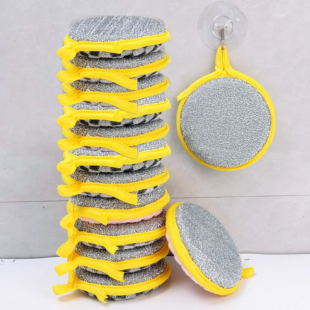 Silver Wire Double-sided Sponge Wipe Kitchen Cleaning Dishwashing Sponge Brushes Anti Grease Rags Absorbent Washing Dish Cloth