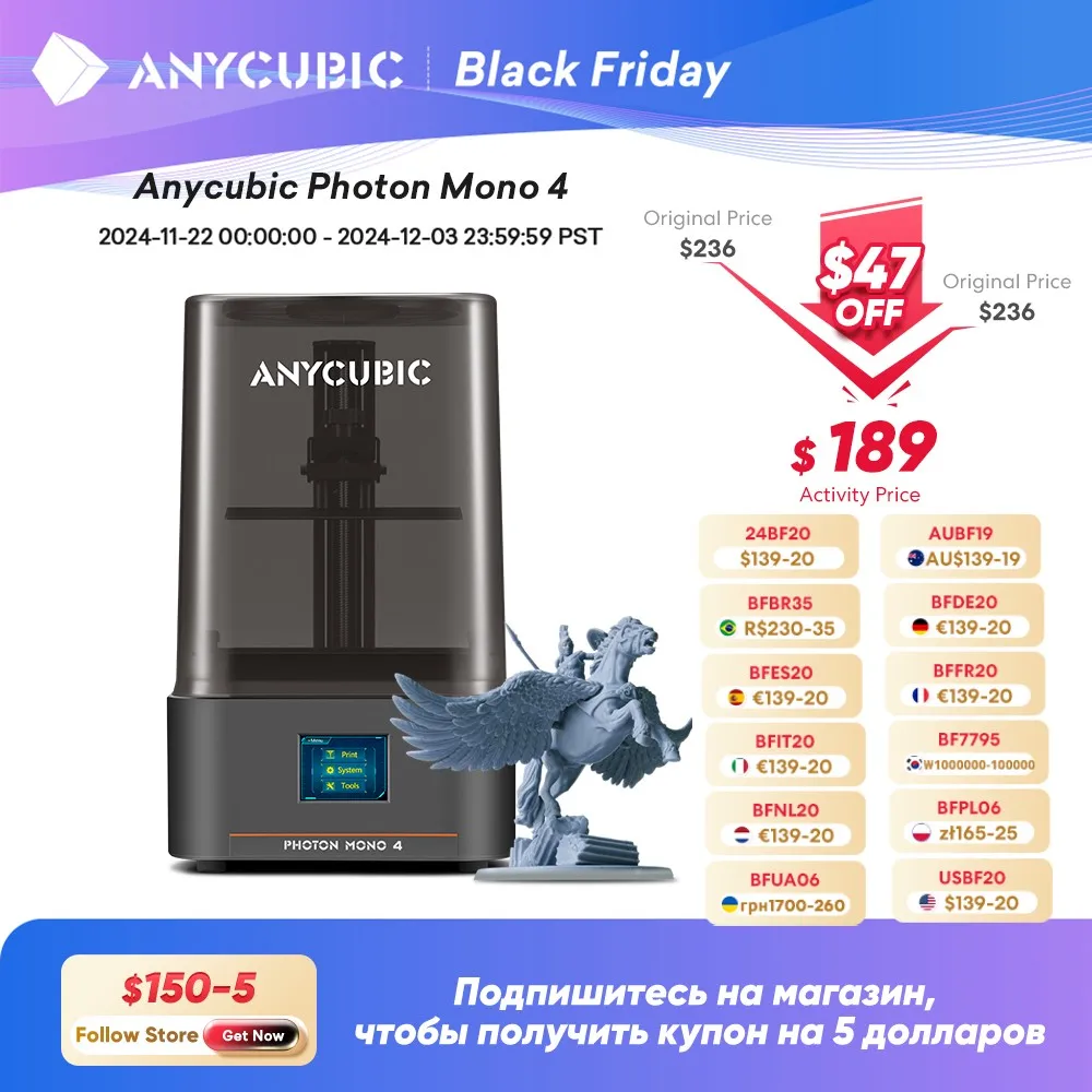 ANYCUBIC Photon Mono 4 3D Printer 10K 7'' high-definition screen UV Resin Printer High-Speed 3D Printing Size 153×87×165mm