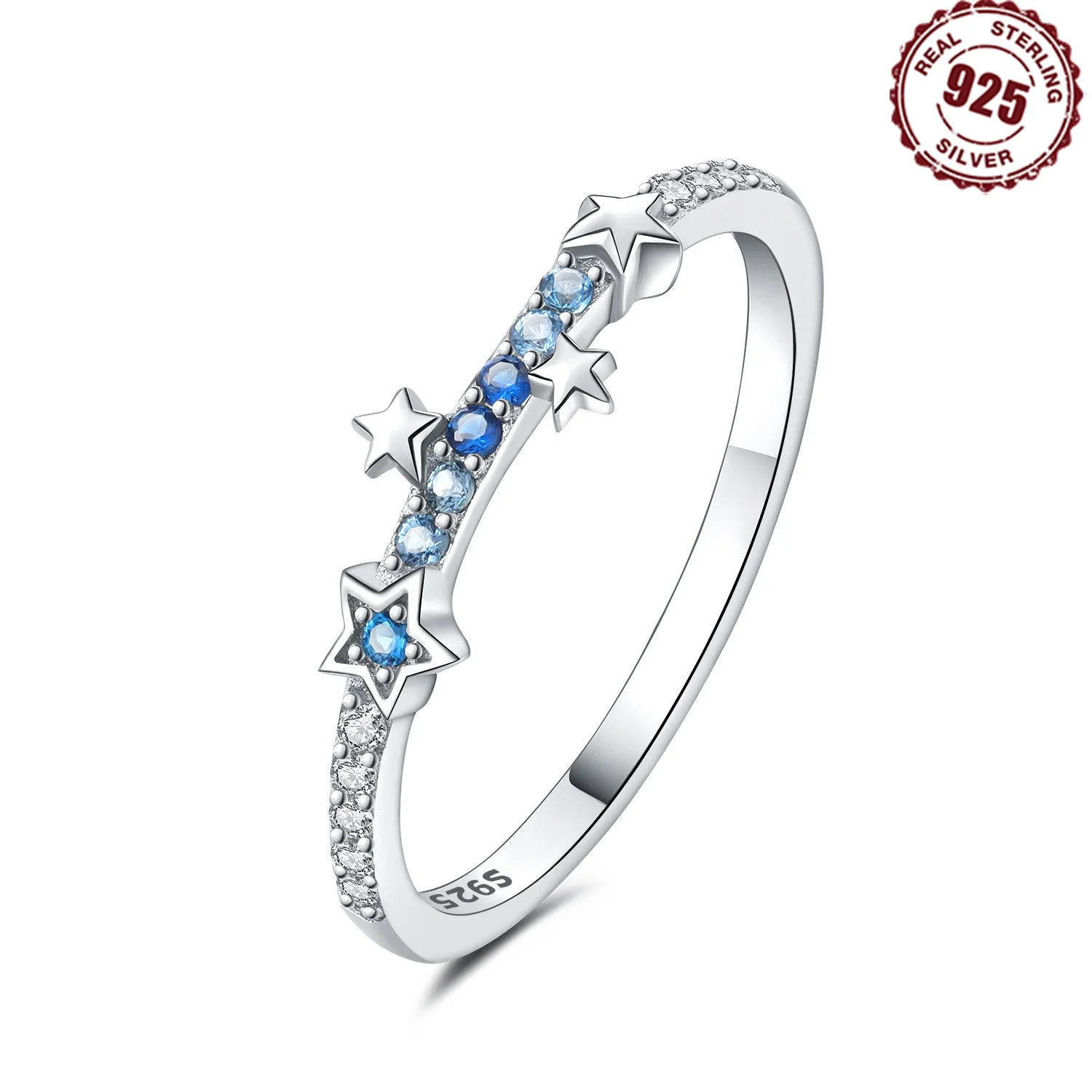 

925 Sterling Silver Gradient Zircon Star Closed Ring For Women Finger Ring Personality Jewelry Birthday Party Exquisite Gifts