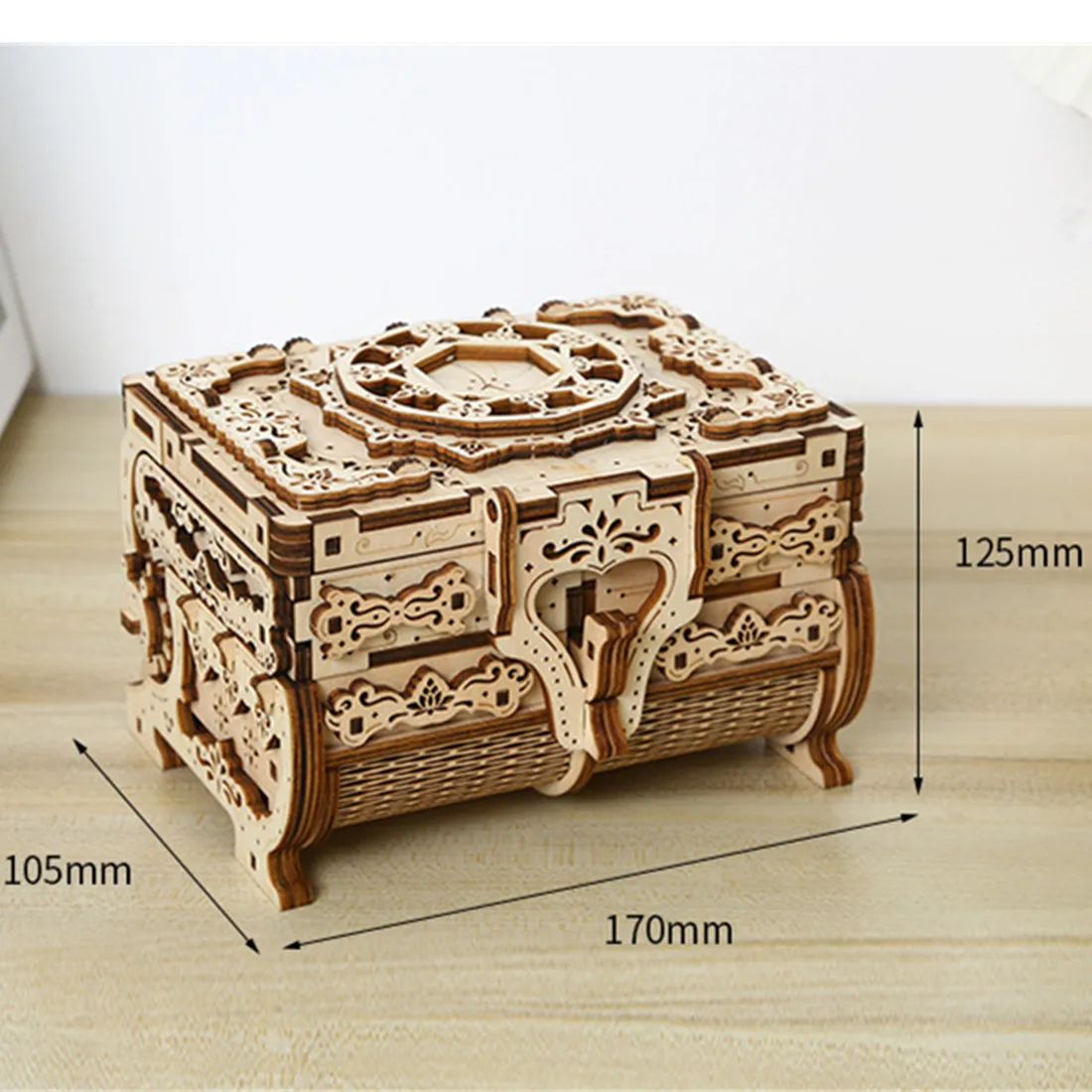 3D Wooden Puzzle Antique Treasure Box Dressing Case  Wood DIY Assembly Model Toys Creative Collection Gift for Lady Girls