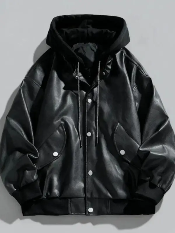 

Мужская куртка с капюшоном из искусственной кожи, на молнии, модная, городская, из полиэстера, приталенного кроя, на все сезоны, повседневная