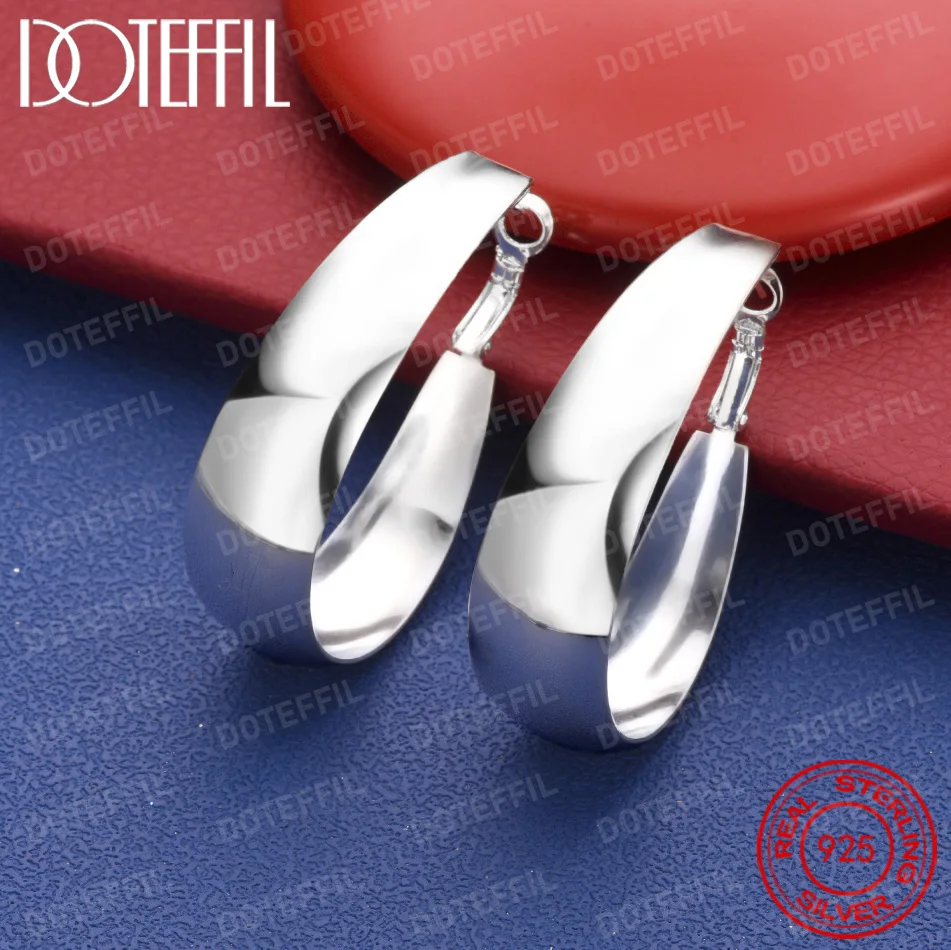 35 mm große, exquisite, glänzende U-förmige Ohrringe aus 925er Sterlingsilber für Damen, modischer Hochzeitsschmuck, Party