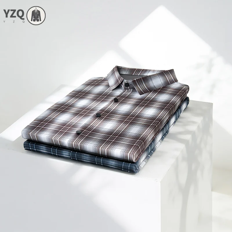 

Mens Plaid Pattern Short Sleeve Shirt Business Casual Button Down Turn Down Collar Breathable Fabric For Work Daily Use