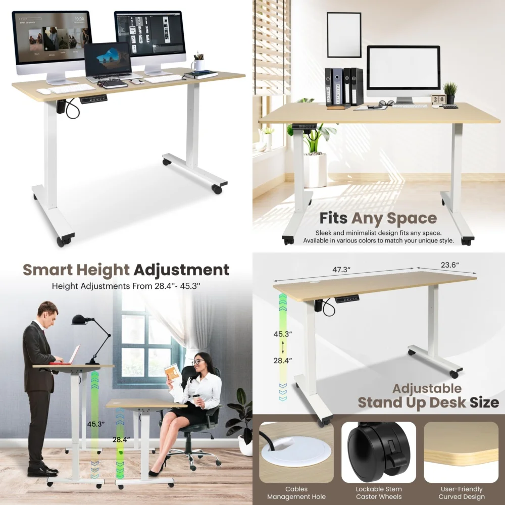 

Adjustable Height Standing Desk 47 x 24 Inches Ergonomic Office Workstation Home Gaming Table Wooden Modern Design