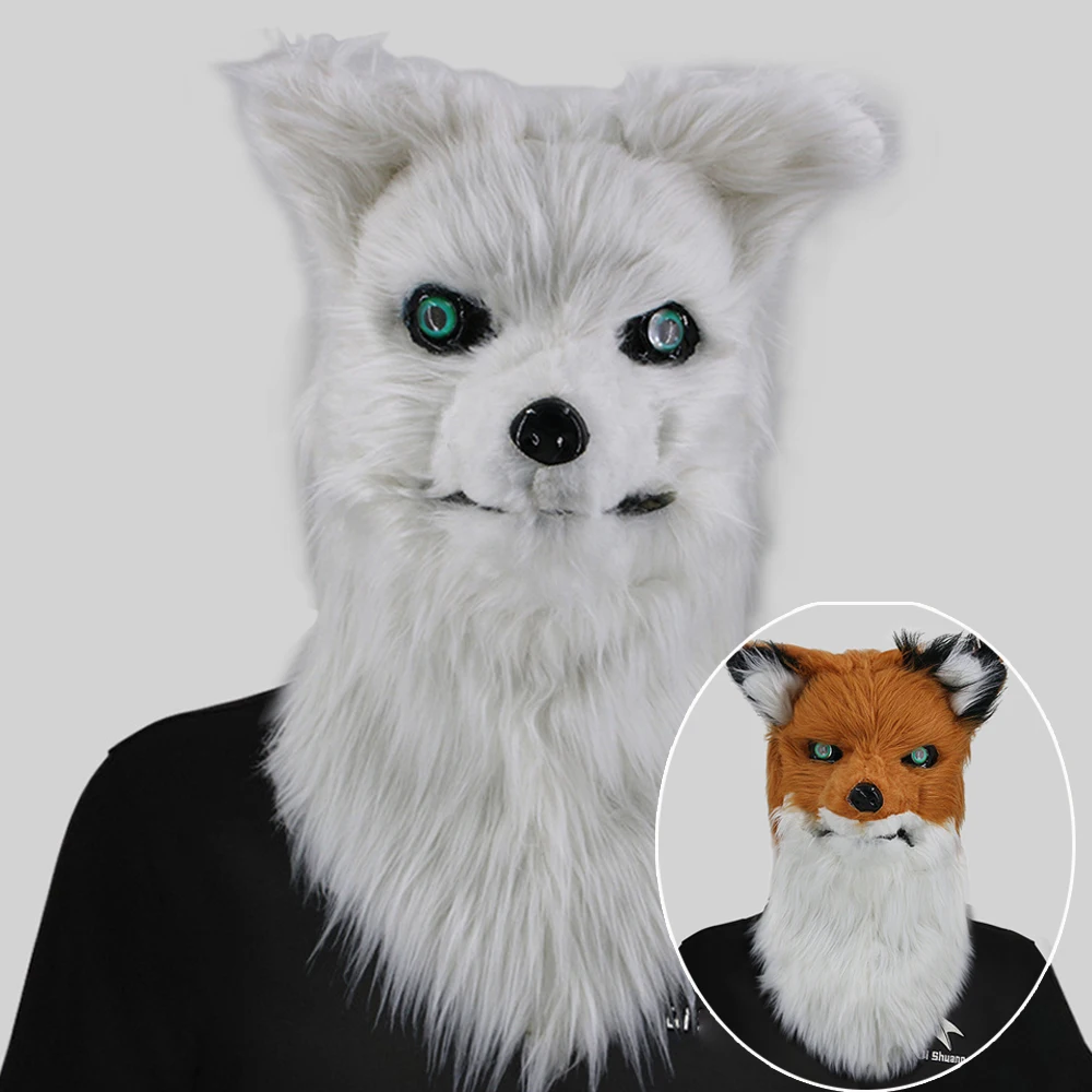 

Funny Furry Biteable Open Mouth Fox Wolf Head Mask Cosplay Animal Masks Halloween Carnival Purim Party Costume Props Deluxe