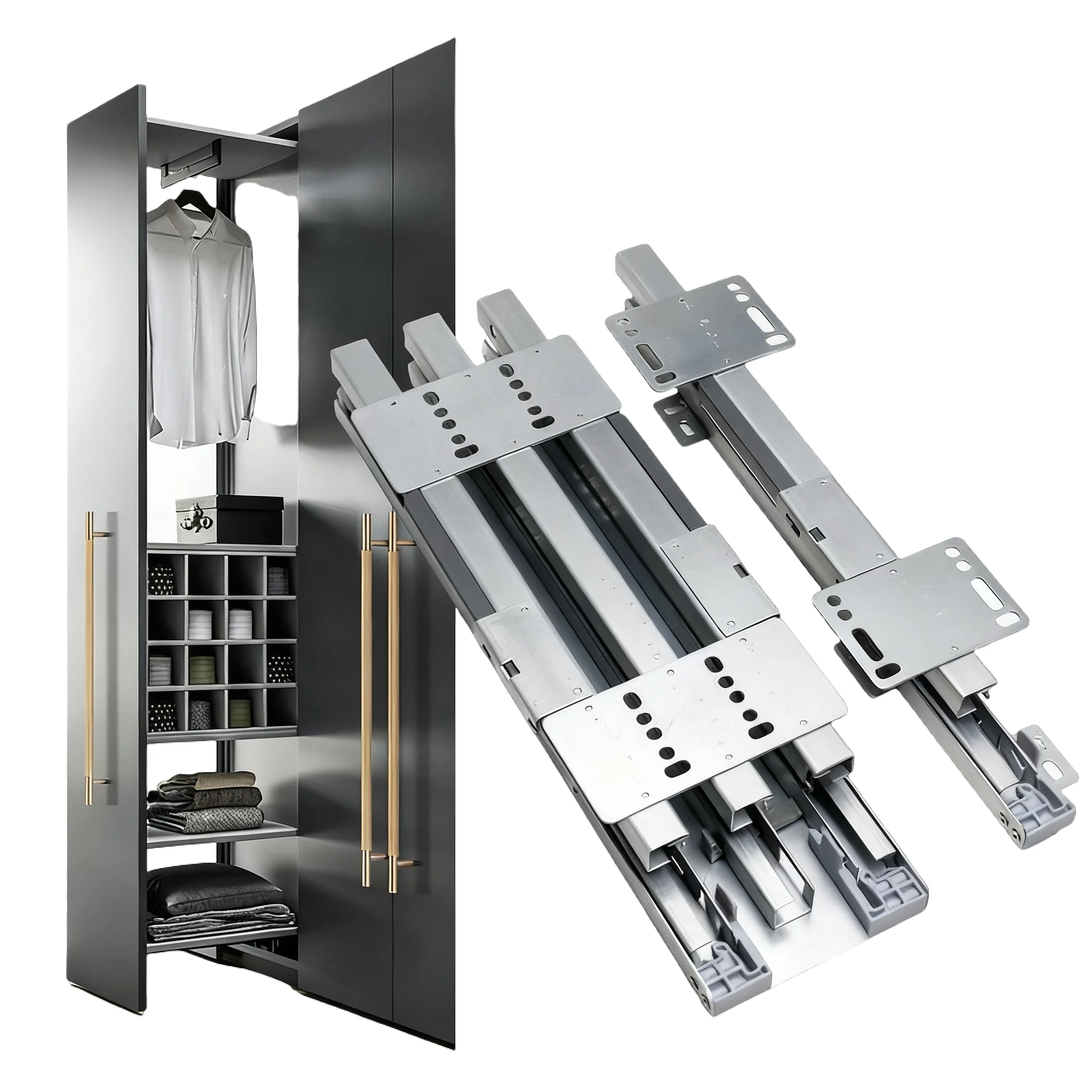 Top Bottom Rail Pull-Out Wardrobe Cabinet Basket Undermount Channel Damping Buffer Tall/Deep Display Cabinet Heavy-Duty
