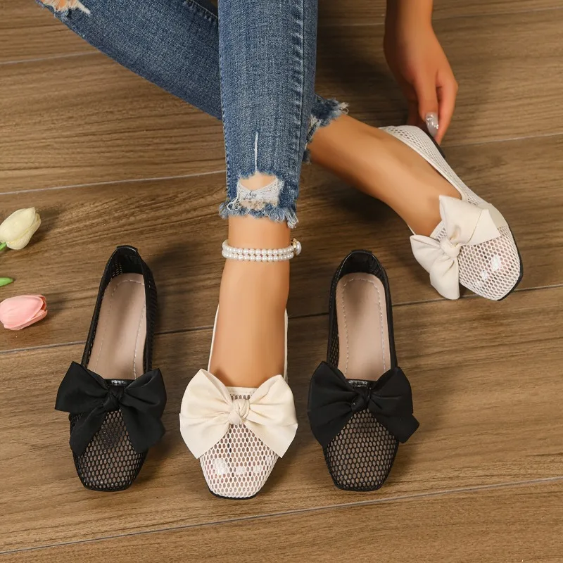 2026 New Hot Salt Bow Decor Hollow Out Women's Flats and Loafers Fashion Solid Color Soft Soled Casual Women Shoes Сабо Женские