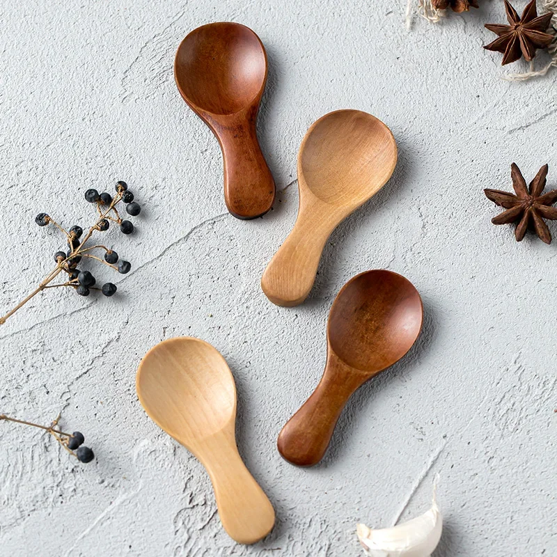 2/1Pcs Mini Wooden Spoons Small Kitchen Spice Condiment Spoon Sugar Tea Coffee Scoop Short Handle Wood Kids Spoon Kitchen Gadget