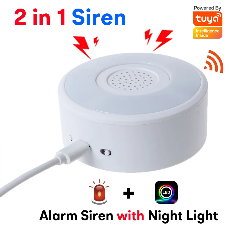 

Smart WiFi Alarm Siren 90dB Loud Speaker Alert with RGB LED Night Light Intelligent Linkage with Tuya Home Security System