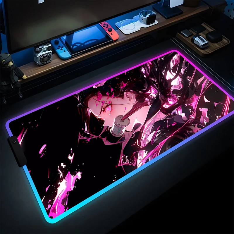 

RGB Mouse Pad Gaming Accessories PC Gamer Alfombrilla Computer Demon Slayer Nezuko Desk Mat LED Laptop Varmilo Keyboard Mousepad
