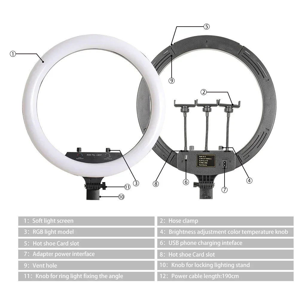 SH 18 Inch 45cm Selfie RGB Ring Light with Tripod Usb Rechargeable LED Light, Dimmable, for Photo Studio