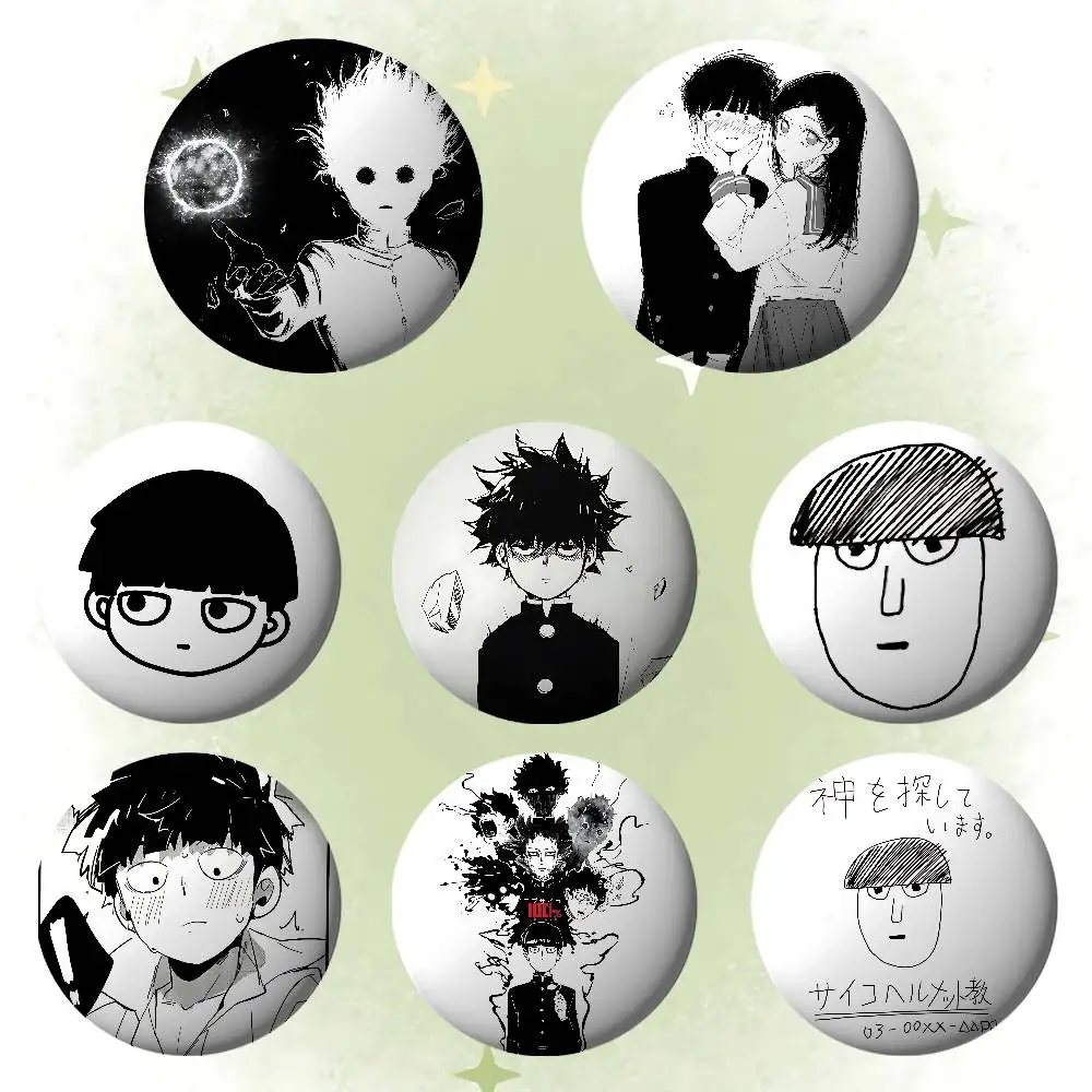 Anime M-Mob Psycho 100 Schwarz-Weiß-Anstecknadeln für Freunde, Rucksäcke, Kleidung, Sammlerzubehör, Schmuckgeschenk