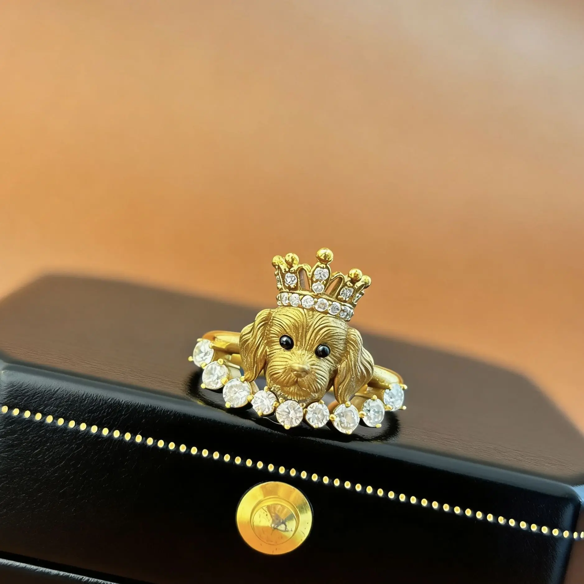 

Kawaii Cartoon Puppy Ring Creative Pet Dog with Crown Rhinestone Decor Adjustable Open Ring Sweet Girl Daily Party Jewelry