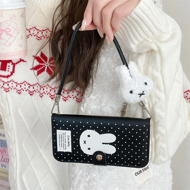 

Winter Plush Rabbit Fashion Leather Polka Dot Phone Case for iPhone 16 Pro Max 17 Pro 13 14 15 Cover Cute Plush Charm Funda cas