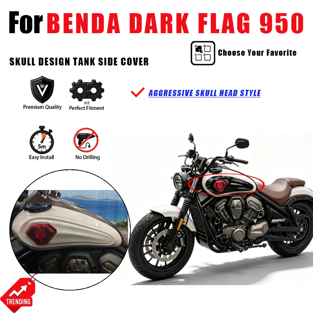 

For Benda Dark Flag 950 Fuel Tank Side Cover Tank Protective Shell Skull Head Decorative Accesorios Moto Tanque Cubierta