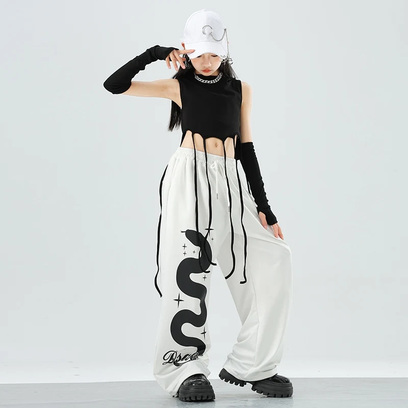 2025 여자를위한 새로운 힙합 정장 재즈 댄스 의상 조끼 바지 정장 Kpop 댄스 의류 스트리트 댄스 Catwalk 쇼 착용 DQL10600