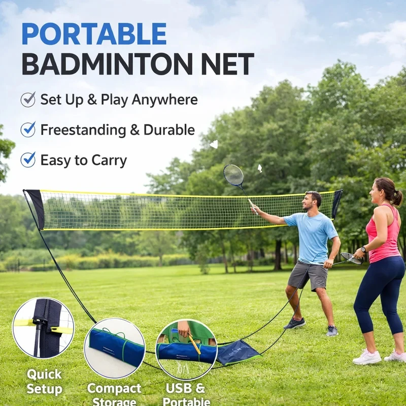 

Portable Folding Badminton Net Stand, Adjustable Height, Easy Setup Mobile Sports Net For Garden Backyard Outdoor Fun