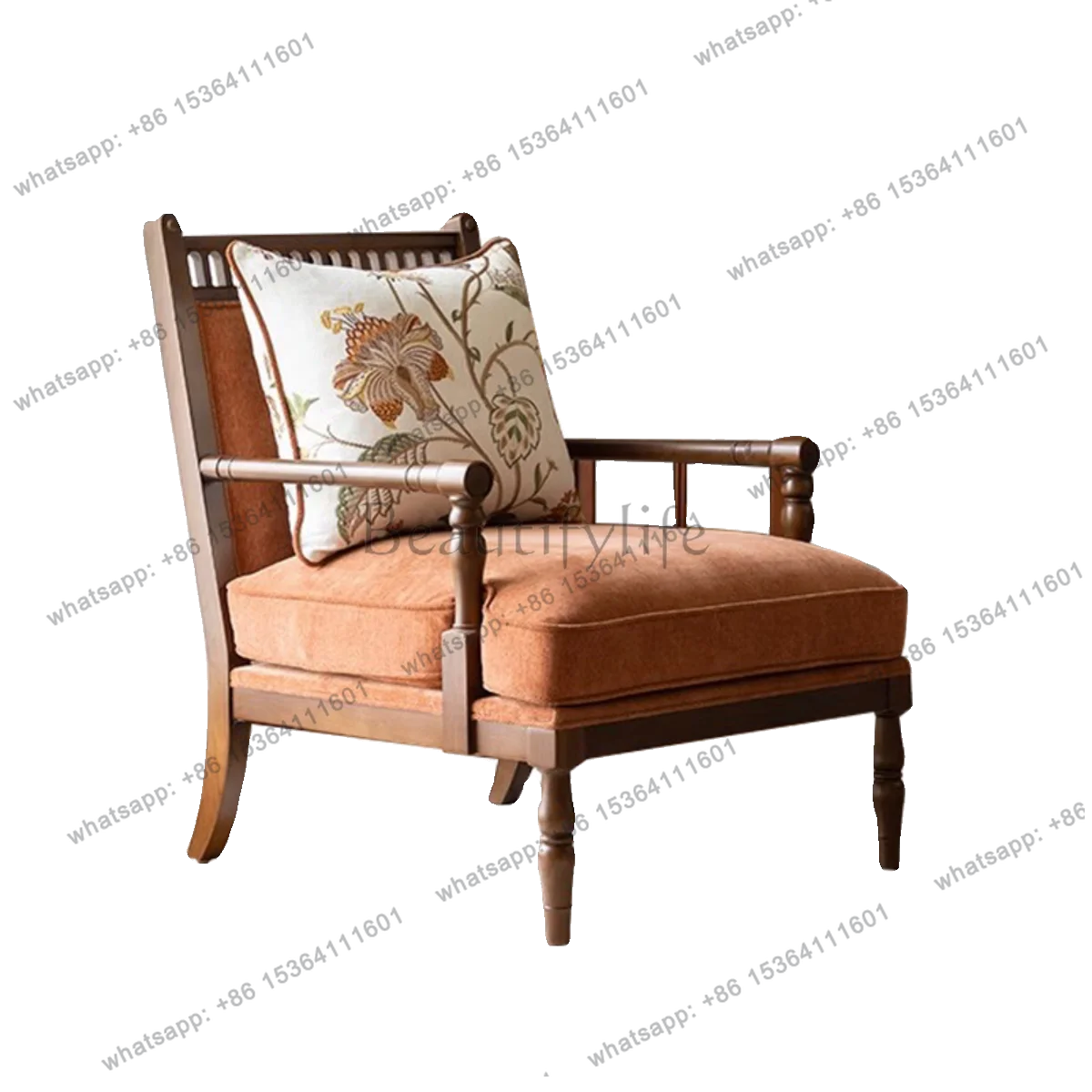 

American solid wood sofa chair retro single fabric tiger chair