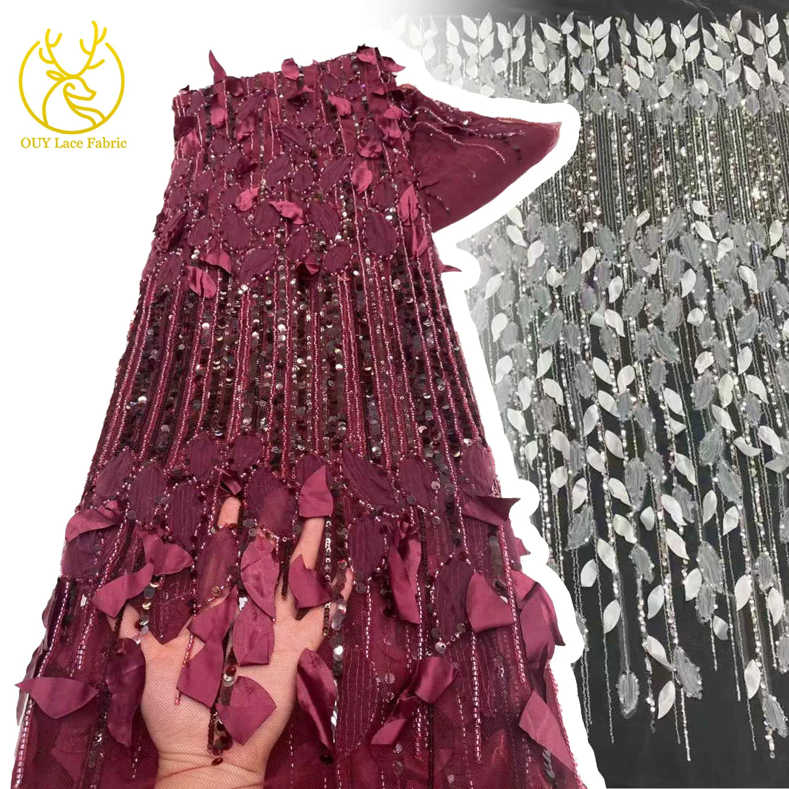 

New Fashion Nigerian African 3D Sequins Mesh Lace 2025 Bridal French Embroidery Lace Tulle Fabric Ladies Party Dress Sewing