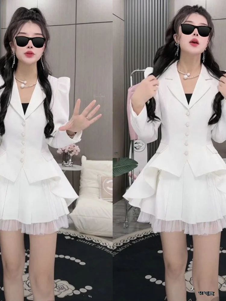 Fashionable Princess Style Suit Set Jacket British Irregular Short Skirt Trendy Cute Sweet Youthful Spring Collection Polyest...